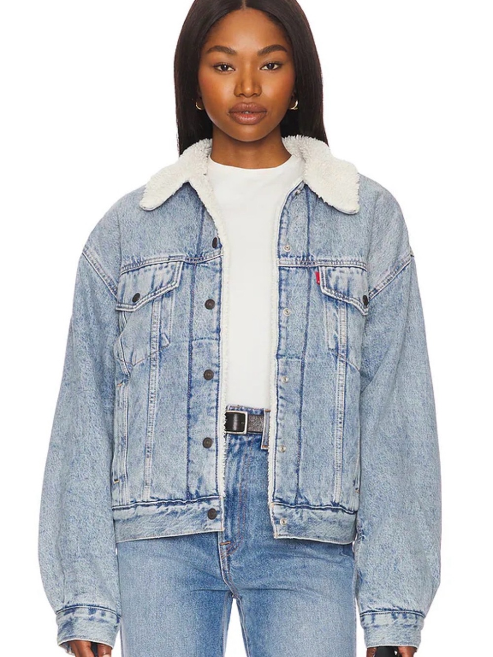 Revolve Levi's Women's Light Blue Sherpa Trucker Jacket size medium
